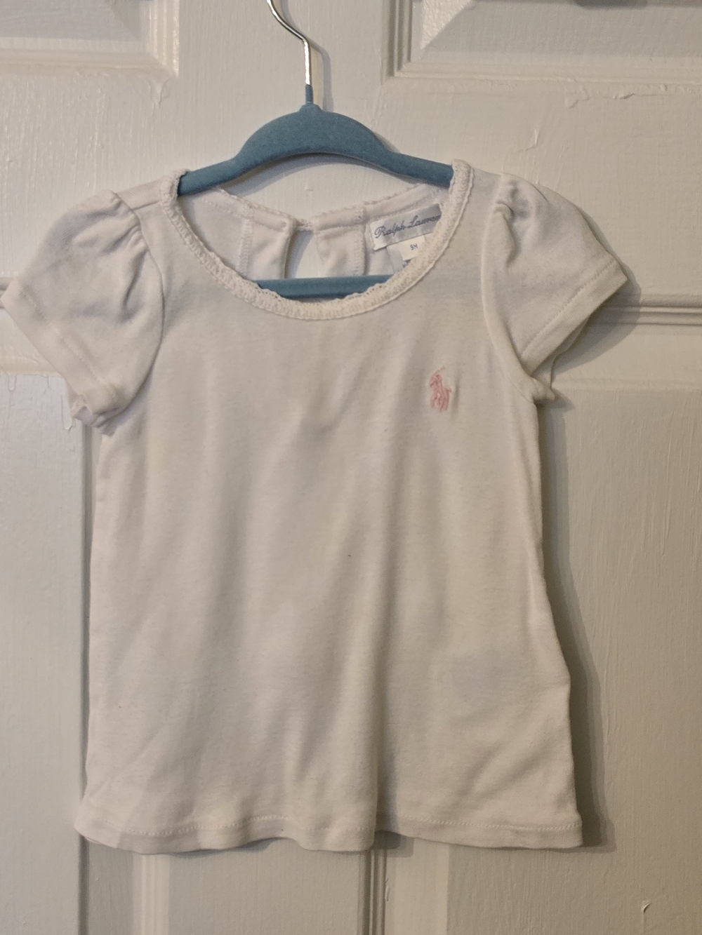 Ralph Lauren White Short-Sleeve Tee with Pink Logo